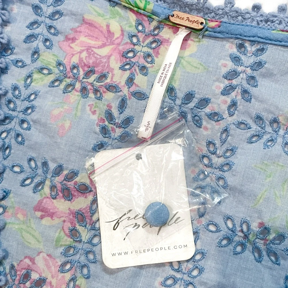 Free People Blue Floral Blossom Eyelet Top • NWT